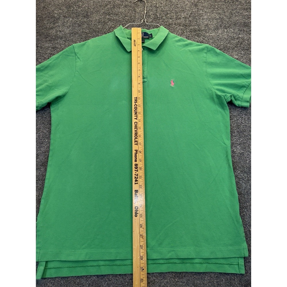 Vintage Polo Ralph Lauren Men's Large Green Pink Pony 100% Cotton Polo Shirt - Picture 8 of 8